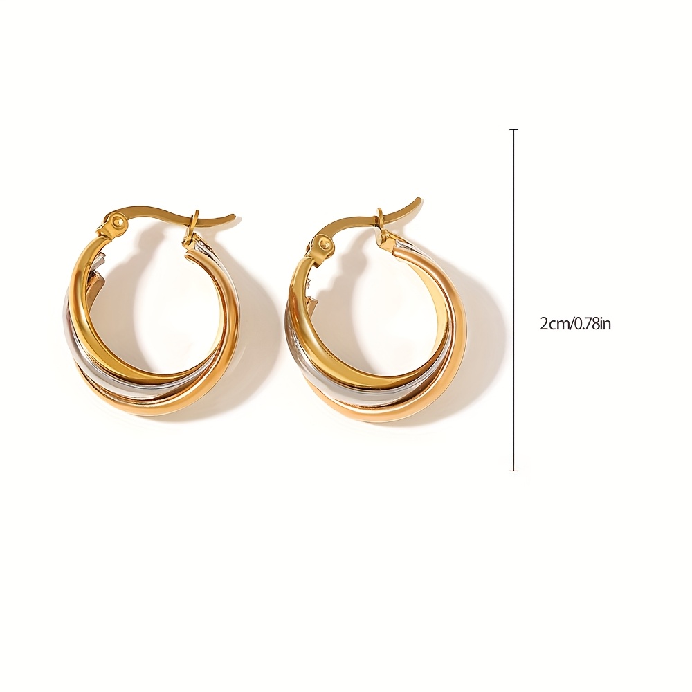 Tri-Tone Layered Hoop Earrings for Women, Statement Jewelry